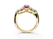 Cluster Engagement Ring Setting for Fancy Pink Emerald Cut Center with Round Cut Accent Frame and Prong Head in Yellow Gold