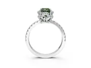 Halo Engagement Ring Setting for Fancy Green Radiant Cut Center with Openwork Halo, Pave Band and Prong Head in Sterling Silver