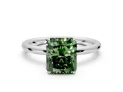 Low-Set Solitaire Engagement Ring Setting for Fancy Green Radiant Cut Center with Thin Plain Band and Prong Head in White Gold