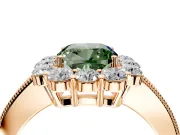 Halo Engagement Ring Setting for Fancy Green Cushion Cut Center with Milgrain Channel Band and Prong Head in Rose Gold