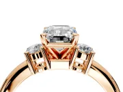 3 Stone Engagement Ring Setting for Emerald Cut Center with Wide Plain Band and Prong Head in Rose Gold