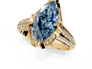 Solitaire Engagement Ring Setting for Fancy Blue Marquise Center with Accented Split Shank and Prong Head in Yellow Gold
