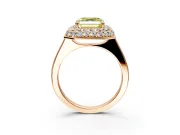 Halo Engagement Ring Setting for Fancy Yellow Asscher Cut Center with Plain Tapered Band and Prong Head in Rose Gold