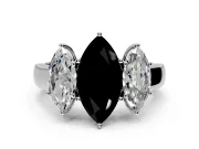 3 Stone Engagement Ring Setting for Fancy Black Marquise Center with Raised Basket Heads and Prong Head in Sterling Silver