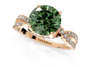 Solitaire Engagement Ring Setting for Fancy Green Round Cut Center with Narrow Twist Pave Band and Prong Head in Rose Gold