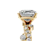 Solitaire Engagement Ring Setting for Asscher Cut Center with Bar-Station Pave Twist and Prong Head in Yellow Gold