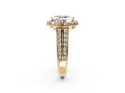 Large Accent Halo Engagement Ring Setting for Asscher Cut Center with Pave Split Shank and Prong Head in Yellow Gold