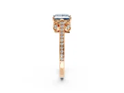 Cathedral Engagement Ring Setting for Fancy Blue Princess Cut Center with Antique-Style Pave Band and Prong Head in Rose Gold