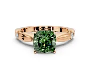 Solitaire Engagement Ring Setting for Fancy Green Cushion Cut Center with Carved Leaf Shoulders and Prong Head in Rose Gold