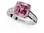 Solitaire Engagement Ring Setting for Fancy Pink Asscher Cut Center with Round Cut Channel Band and Prong Head in White Gold