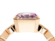Milgrain Bezel Engagement Ring Setting for Fancy Pink Asscher Cut Center with Marquise Stations and Bezel Head in Rose Gold