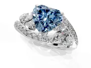 Halo Engagement Ring Setting for Fancy Blue Heart-Shaped Center with Marquise and Pave Bypass Band and Prong Head in Sterling Silver