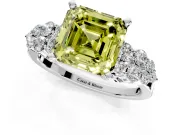 Cluster Engagement Ring Setting for Fancy Yellow Asscher Cut Center with 2-Row Shoulder Clusters and Prong Head in Platinum