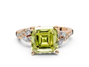 Solitaire Engagement Ring Setting for Fancy Yellow Asscher Cut Center with Marquise Accent Twist Band and Prong Head in Rose Gold
