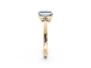 3 Stone Engagement Ring Setting for Fancy Blue Asscher Cut Center with Low-Set Round Cut Accents and Prong Head in Yellow Gold
