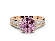 Solitaire Engagement Ring Setting for Fancy Pink Round Cut Center with Princess Cut Channel Band and Prong Head in Rose Gold