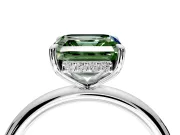Hidden Halo Engagement Ring Setting for Fancy Green Asscher Cut Center with Thin Rounded Band and Prong Head in Sterling Silver
