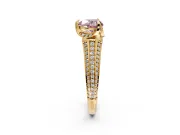 Solitaire Engagement Ring Setting for Fancy Pink Heart-Shaped Center with Accented Split Shank and Prong Head in Yellow Gold