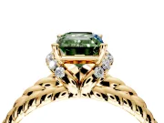 Halo Engagement Ring Setting for Fancy Green Emerald Cut Center with Rope Twist Split Shank and Prong Head in Yellow Gold