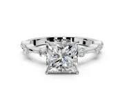 Solitaire Engagement Ring Setting for Princess Cut Center with Bezel Station Band and Prong Head in Platinum