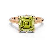Solitaire Engagement Ring Setting for Fancy Yellow Asscher Cut Center with Cathedral Band and Prong Head in Rose Gold
