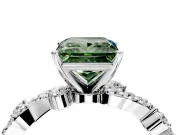 Solitaire Engagement Ring Setting for Fancy Green Princess Cut Center with Bar-Station Pave Twist and Prong Head in Sterling Silver