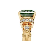 Solitaire Engagement Ring Setting for Fancy Green Princess Cut Center with Filigree Band and Prong Head in Yellow Gold