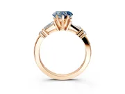 Bar-Set Engagement Ring Setting for Fancy Blue Heart-Shaped Center with Tapered Baguette Accents and Prong Head in Rose Gold