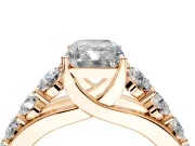 Solitaire Engagement Ring Setting for Radiant Cut Center with Graduated Shared Prongs and Prong Head in Rose Gold
