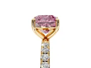 Solitaire Engagement Ring Setting for Fancy Pink Cushion Cut Center with Micro Pave Band and Prong Head in Yellow Gold