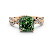 Solitaire Engagement Ring Setting for Fancy Green Cushion Cut Center with Narrow Twist Pave Band and Prong Head in Rose Gold