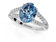 Solitaire Engagement Ring Setting for Fancy Blue Oval Center with Pave Split Shank and Prong Head in Sterling Silver