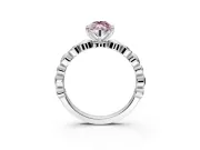 Solitaire Engagement Ring Setting for Fancy Pink Marquise Center with Beaded Bezel Station Band and Prong Head in White Gold