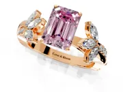 Floral Engagement Ring Setting for Fancy Pink Emerald Cut Center with Trailing Marquise Accents and Prong Head in Rose Gold