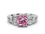 Cluster Engagement Ring Setting for Fancy Pink Cushion Cut Center with Round Cut Accent Frame and Prong Head in White Gold