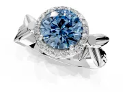 Halo Engagement Ring Setting for Fancy Blue Round Cut Center with Floral Band and Prong Head in Sterling Silver