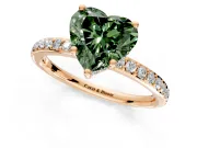 Solitaire Engagement Ring Setting for Fancy Green Heart-Shaped Center with Fine Pave Band and Prong Head in Rose Gold