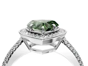 Milgrain Halo Engagement Ring Setting for Fancy Green Heart-Shaped Center with Three-Sided Pave Band and Prong Head in Platinum
