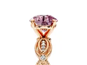 Solitaire Engagement Ring Setting for Fancy Pink Round Cut Center with Marquise Panel Band and Prong Head in Rose Gold
