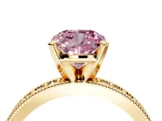 Milgrain Pave Engagement Ring Setting for Fancy Pink Cushion Cut Center with Accent Band and Prong Head in Yellow Gold