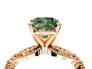 Solitaire Engagement Ring Setting for Fancy Green Cushion Cut Center with Marquise Panel Band and Prong Head in Rose Gold