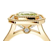 Halo Engagement Ring Setting for Fancy Yellow Asscher Cut Center with Milgrain Frame, Pave Band and Prong Head in Yellow Gold
