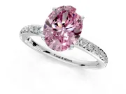 Solitaire Engagement Ring Setting for Fancy Pink Oval Center with Fine Pave Band and Prong Head in Sterling Silver