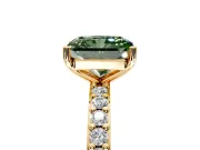 Solitaire Engagement Ring Setting for Fancy Green Radiant Cut Center with Round Cut Pave Band and Prong Head in Yellow Gold