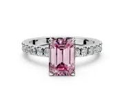 Solitaire Engagement Ring Setting for Fancy Pink Emerald Cut Center with Fine Pave Band and Claw Prong Head in Sterling Silver