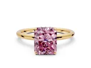 Solitaire Engagement Ring Setting for Fancy Pink Radiant Cut Center with Plain Band, Open Basket and Prong Head in Yellow Gold