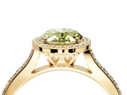 Halo Engagement Ring Setting for Fancy Yellow Oval Center with Pave Accents, Heart Basket and Prong Head in Yellow Gold