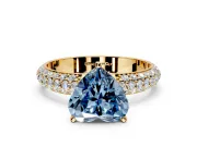Solitaire Engagement Ring Setting for Fancy Blue Heart-Shaped Center with Domed Multi-Row Pave Band and Prong Head in Yellow Gold