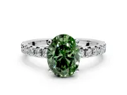 Solitaire Engagement Ring Setting for Fancy Green Oval Center with Large Accents and Prong Head in Sterling Silver
