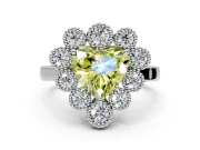 Cluster Halo Engagement Ring Setting for Fancy Yellow Heart-Shaped Center with Milgrain Bezel Accents and Prong Head in Sterling Silver
